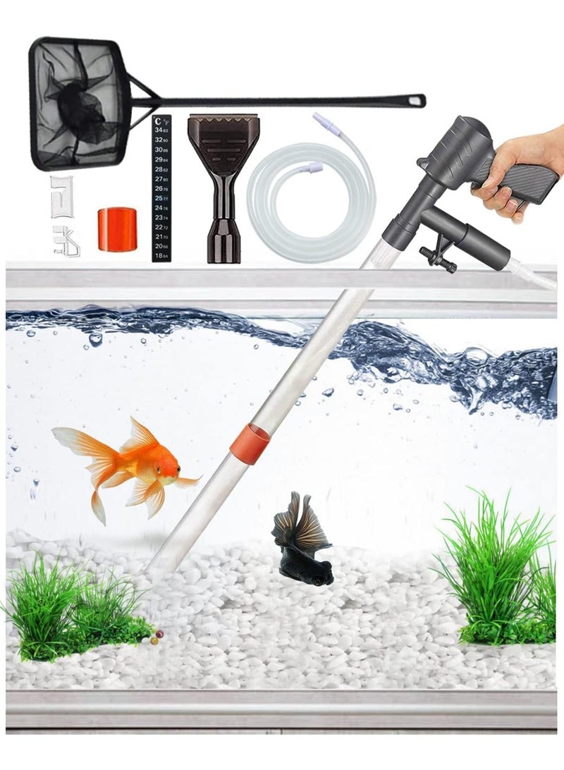 Aquarium Gravel Cleaner [2023 Edition] Vacuum Fish Tank Vacuum Cleaner Tools for Aquarium Water Changer with Aquarium Thermometers Fish Net kit Use for Fish Tank Cleaning Gravel and Sand
